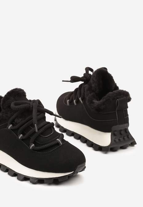 Czarne Sneakersy Typu Śniegowce na Tłoczonej Platformie Sierrna 6