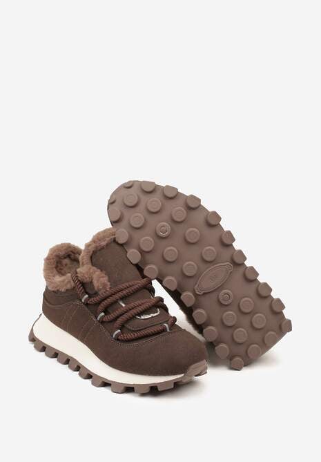 Brązowe Sneakersy Typu Śniegowce na Tłoczonej Platformie Sierrna 7