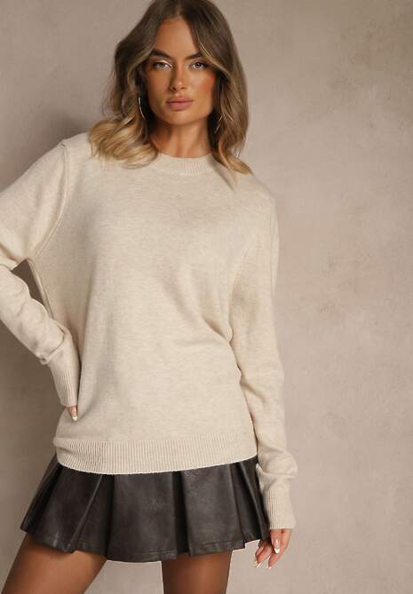 Beżowy Sweter z Wełną i Bawełną Ozdobiony Ściągaczami Tiosinda 5