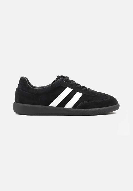 Czarno-Białe Płaskie Sneakersy ze Skóry Naturalnej z Ozdobnymi Paskami Nelarielis 4