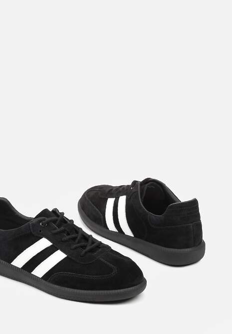 Czarno-Białe Płaskie Sneakersy ze Skóry Naturalnej z Ozdobnymi Paskami Nelarielis 6