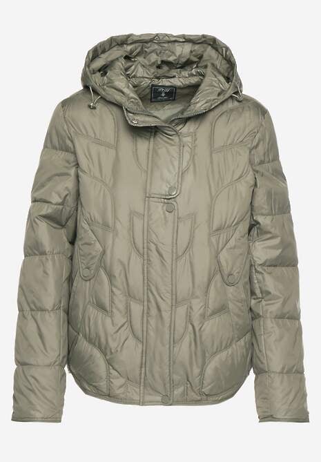 Jasnozielona Kurtka Przejściowa z Kapturem w Oryginalne Pikowane Przeszycia Arivitta 6