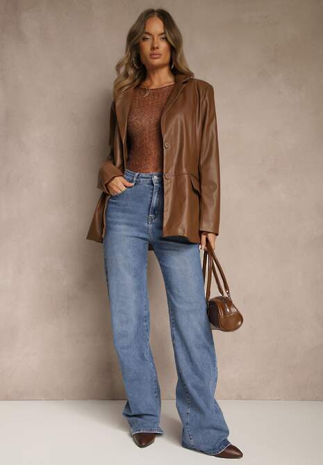 Niebieskie Szerokie Jeansy High Waist z Wiskozą Isofara
