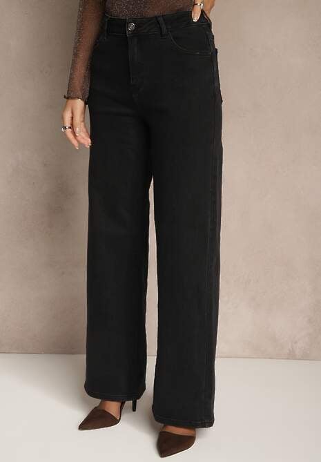 Czarne Szerokie Jeansy Regular Waist Isovena 4
