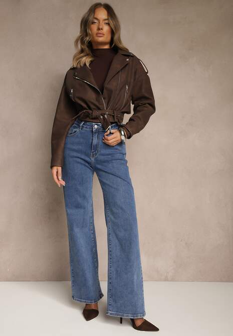 Niebieskie Jeansy Regular Waist o Szerokim Kroju Setare