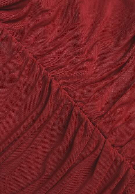 Bordowa Drapowana Bluzka VICES z Odkrytymi Ramionami i Siateczkowymi Rękawami Atevite 6