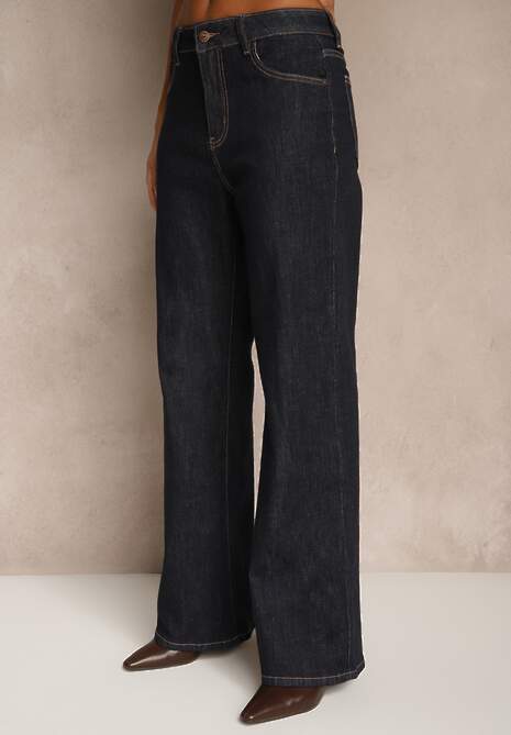 Granatowe Jeansy Straight Leg High Waist Salisae 4