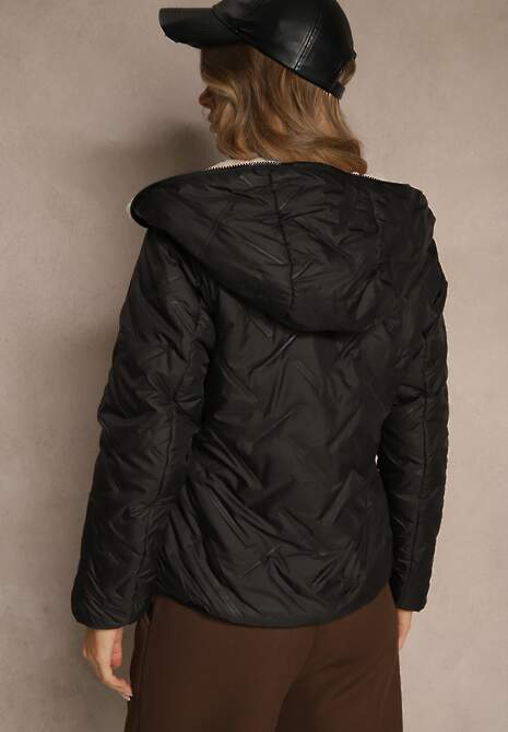 Czarno-Beżowa Dwustronna Kurtka z Pikowanymi Przeszyciami i Kapturem Tianessa 5