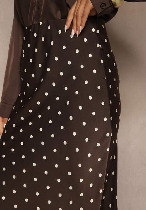 Brązowa Spódnica High Waist w Kropki o Trapezowym Kroju Ravea 5