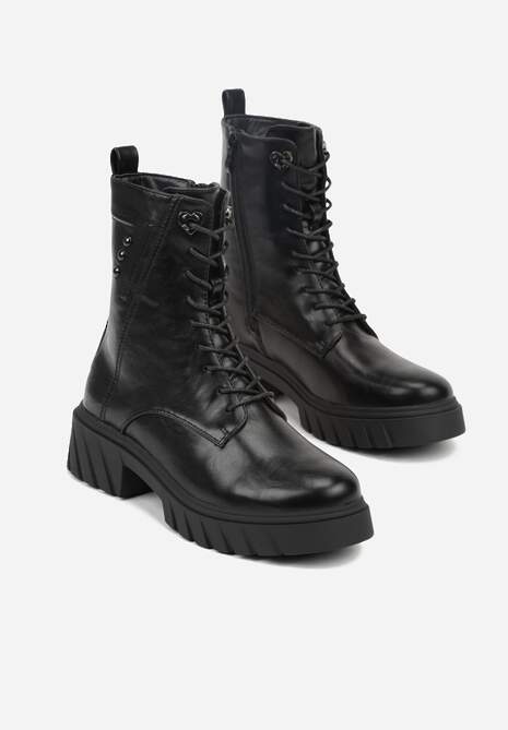 Czarne Rockowe Botki Workery Zdobione Nitami Eratila 5