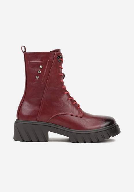 Bordowe Rockowe Botki Workery Zdobione Nitami Eratila 4