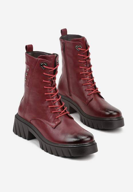 Bordowe Rockowe Botki Workery Zdobione Nitami Eratila 5