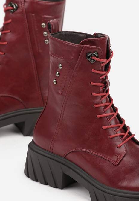 Bordowe Rockowe Botki Workery Zdobione Nitami Eratila 6