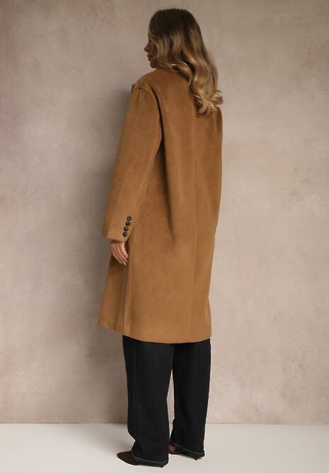 Brązowy Klasyczny Płaszcz Dwurzędowy z Kieszeniami Tereti 4