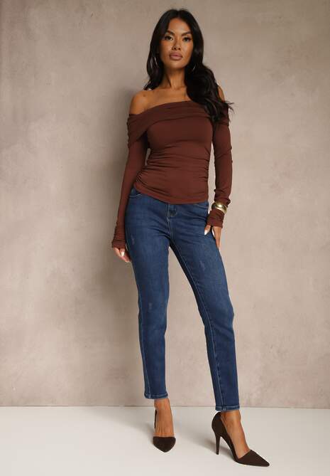 Niebieskie Jeansy Skinny Regular Waist z Dodatkiem Wiskozy Zenesia