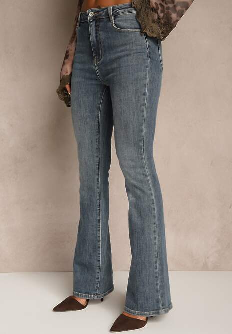Niebieskie Jeansy Regular Waist z Bawełny o Kroju Dzwonów Zenirae 4