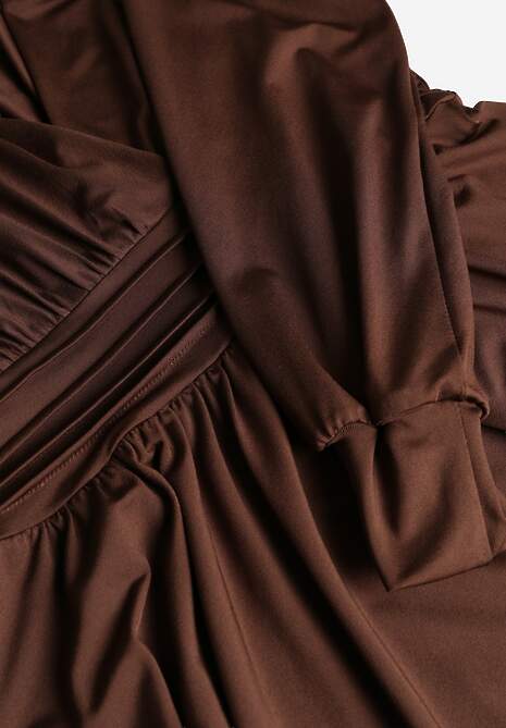 Brązowa Sukienka z Wiskozą o Rozkloszowanym Kroju Selaitea 6