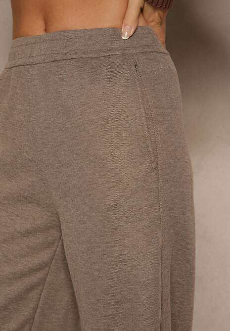 Brązowe Szerokie Spodnie Ocieplane z Bawełny High Waist Iltilia 5