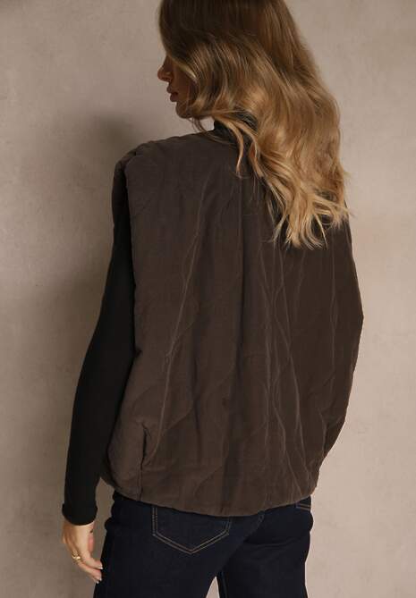 Brązowa Sztruksowa Kamizelka z Bawełny Bez Zapięć Tisanna 4