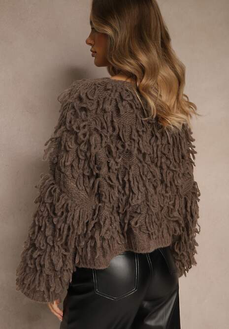 Jasnobrązowy Kardigan z Wiązaniem i Frędzlami z Domieszką Wełny i Wiskozy Tiseana 4