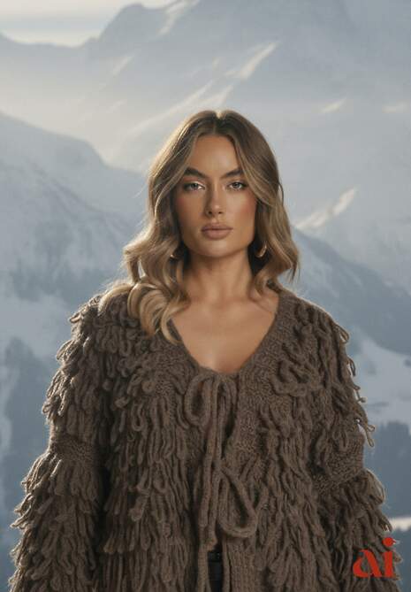 Jasnobrązowy Kardigan z Wiązaniem i Frędzlami z Domieszką Wełny i Wiskozy Tiseana