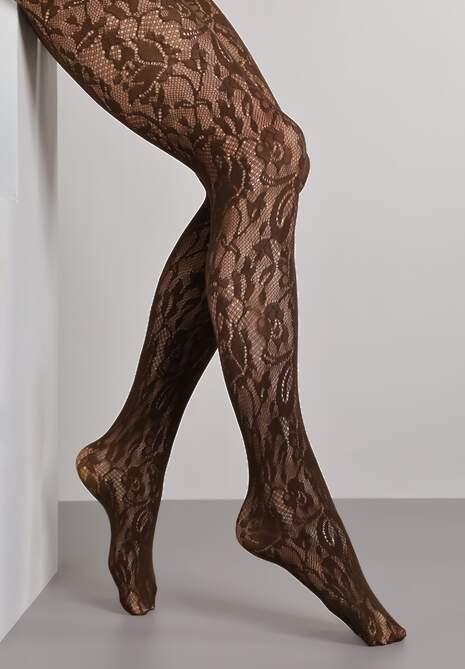 Brązowe Rajstopy Koronkowe w Eleganckim Stylu Fihanoriel