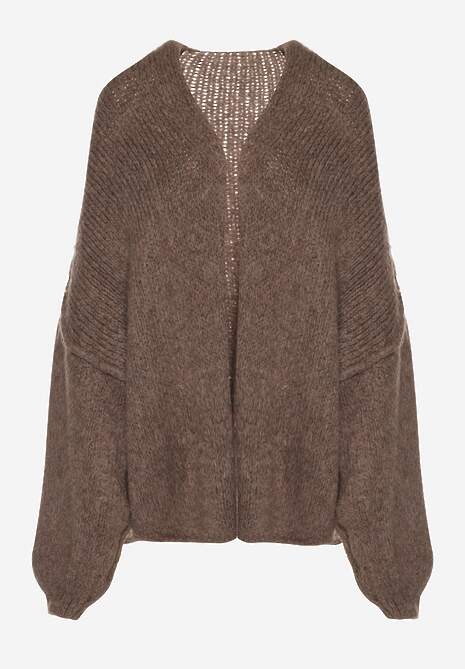 Jasnobrązowy Niezapinany Kardigan Nietoperzowy z Dodatkiem Wełny i Wiskozy Rallidia 6