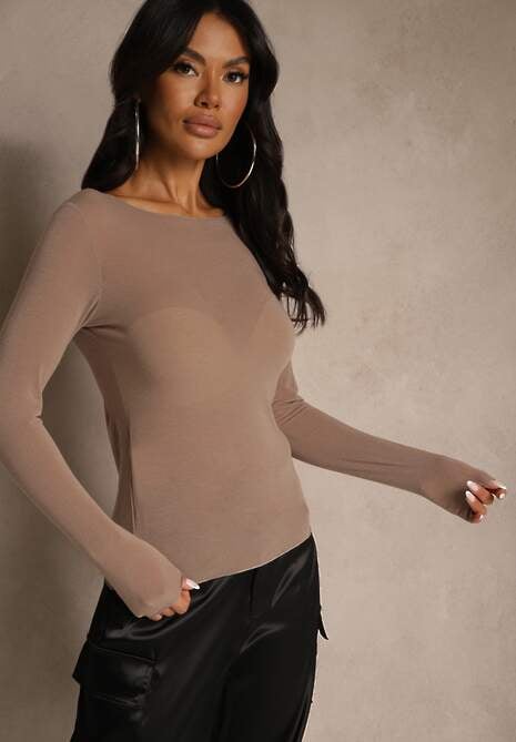 Beżowa Bluzka Longsleeve z Wiskozy i Kaszmiru Unelle 4