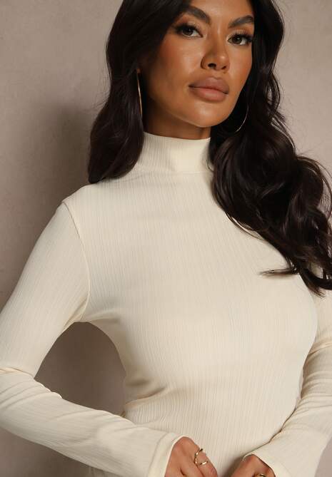 Beżowa Klasyczna Bluzka Longsleeve z Golfem Raleia 5