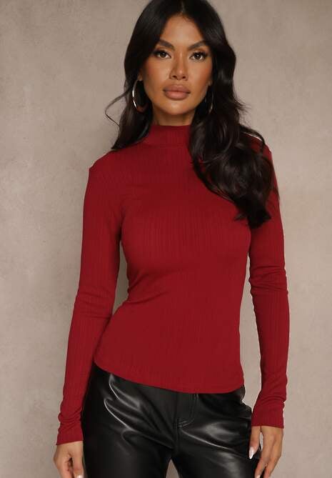 Bordowa Klasyczna Bluzka Longsleeve z Golfem Raleia 4