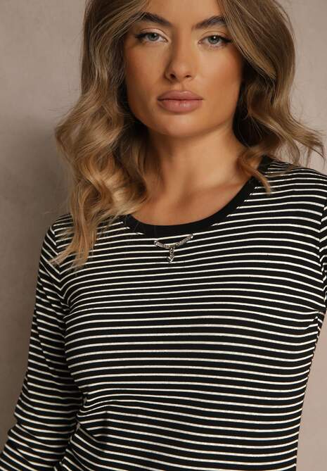 Czarna Bluzka Longsleeve Ozdobiona Paskami i Cyrkoniami Ralenea 5