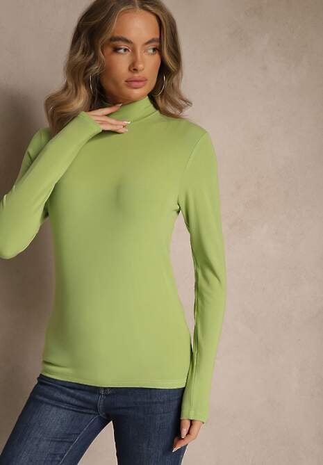 Zielona Casualowa Bluzka z Golfem Longsleeve Ralaia 4