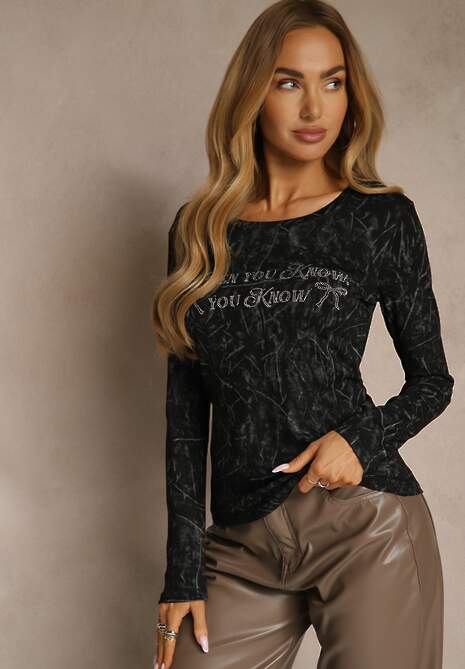 Czarna Bluzka Longsleeve Ozdobiona Geometrycznym Motywem Uninessa 4