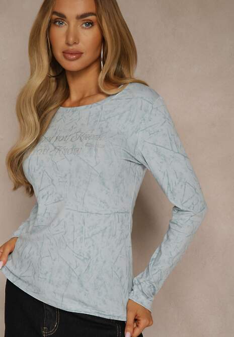 Niebieska Bluzka Longsleeve Ozdobiona Geometrycznym Motywem Uninessa 4