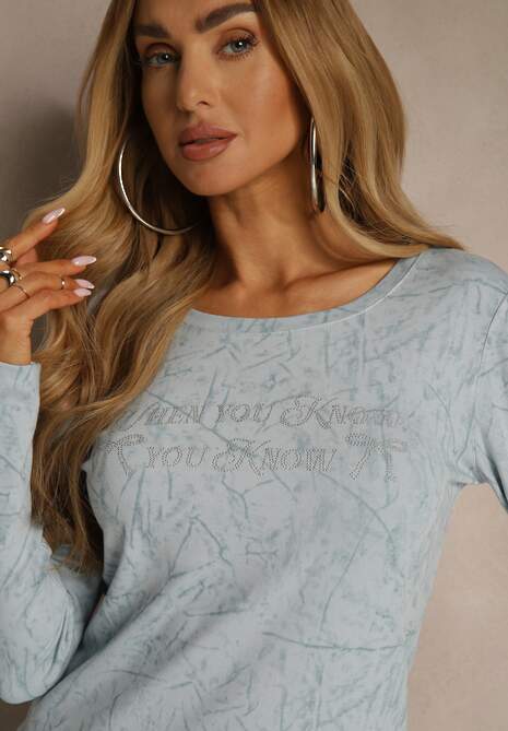 Niebieska Bluzka Longsleeve Ozdobiona Geometrycznym Motywem Uninessa 5