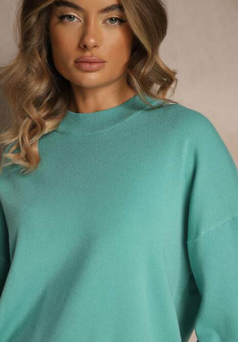 Zielony Nietoperzowy Sweter w Minimalistycznym Stylu Raliava 5