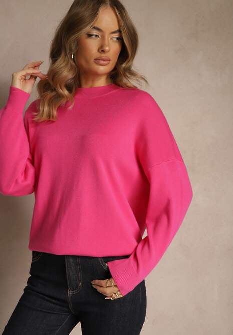 Fuksjowy Nietoperzowy Sweter w Minimalistycznym Stylu Raliava 4