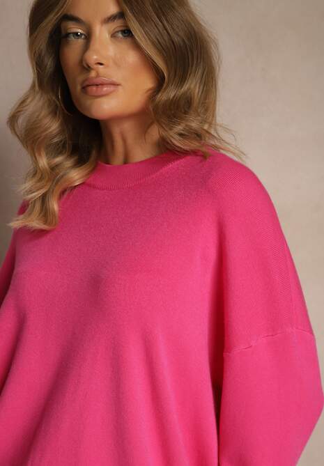 Fuksjowy Nietoperzowy Sweter w Minimalistycznym Stylu Raliava 5