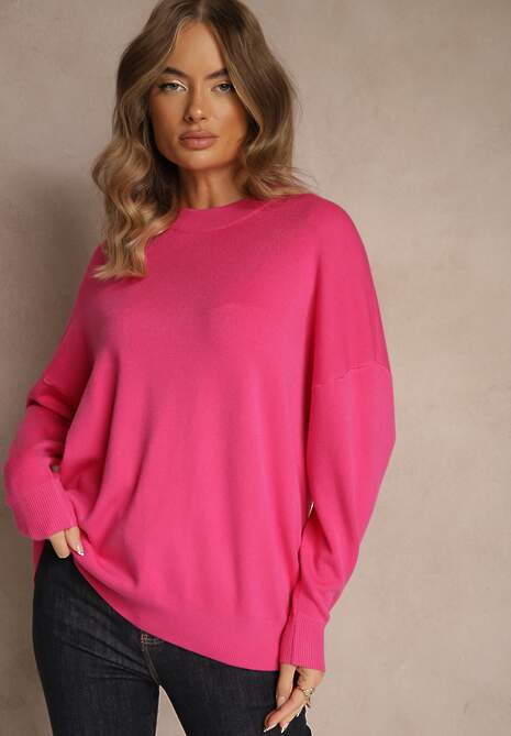 Fuksjowy Nietoperzowy Sweter w Minimalistycznym Stylu Raliava