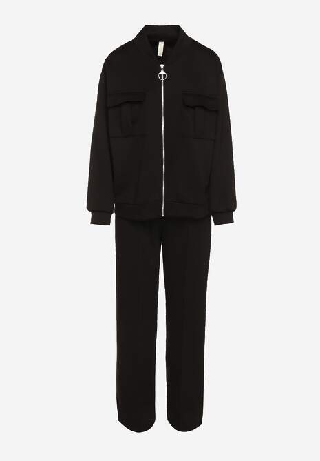 Czarny Komplet Dresowy z Bawełny Zasuwana Bluza i Spodnie Teviora 6