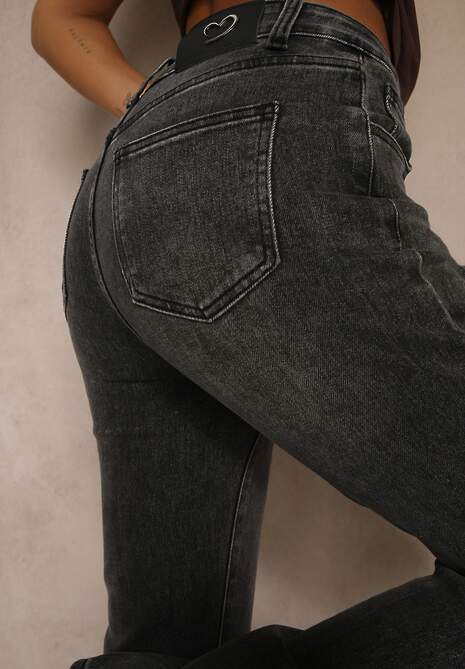 Czarne Jeansy Dzwony High Waist z Dodatkiem Wiskozy Unenaia 5