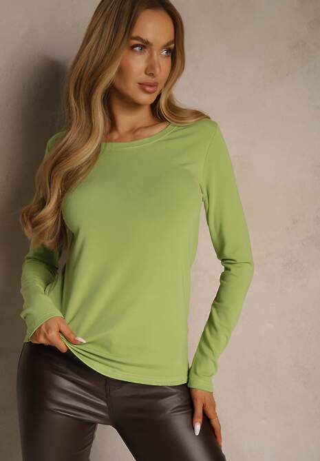 Zielona Casualowa Bluzka Longsleeve z Okrągłym Dekoltem Unaladesa 4