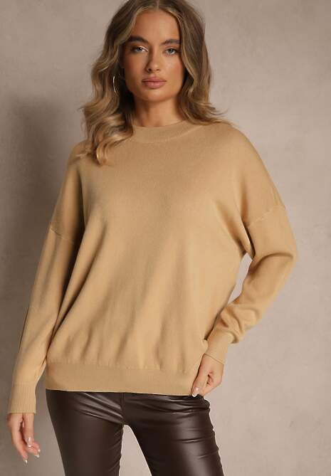 Brązowy Nietoperzowy Sweter w Minimalistycznym Stylu Raliava 4