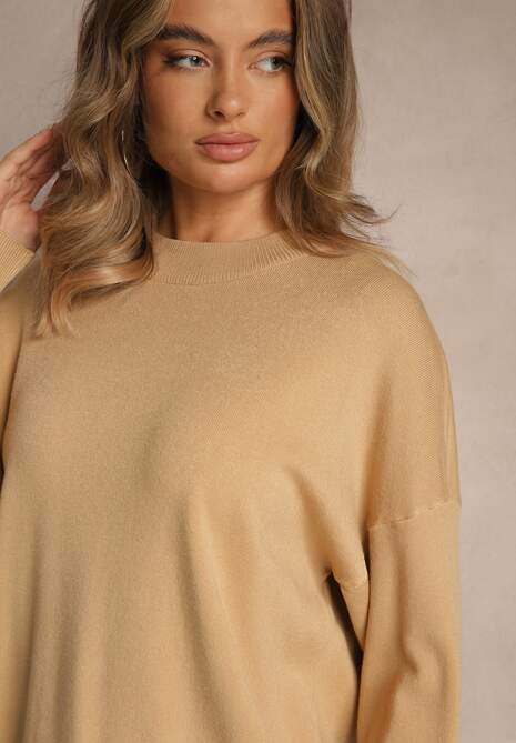 Brązowy Nietoperzowy Sweter w Minimalistycznym Stylu Raliava 5