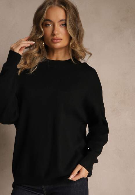 Czarny Nietoperzowy Sweter w Minimalistycznym Stylu Raliava 4