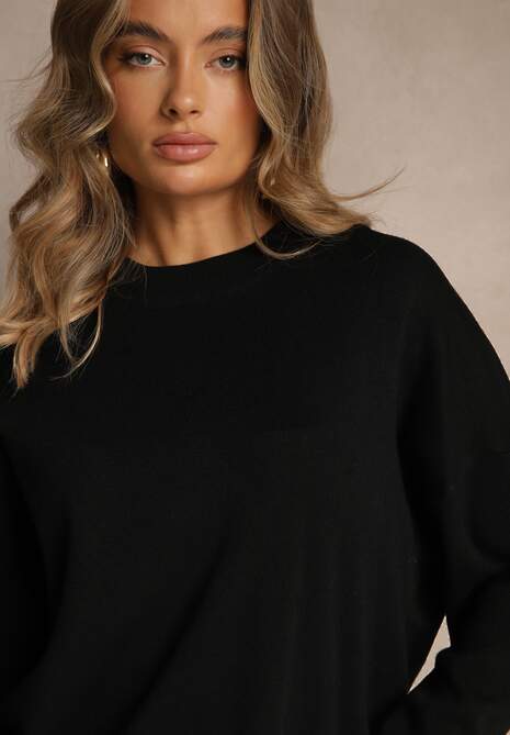 Czarny Nietoperzowy Sweter w Minimalistycznym Stylu Raliava 5