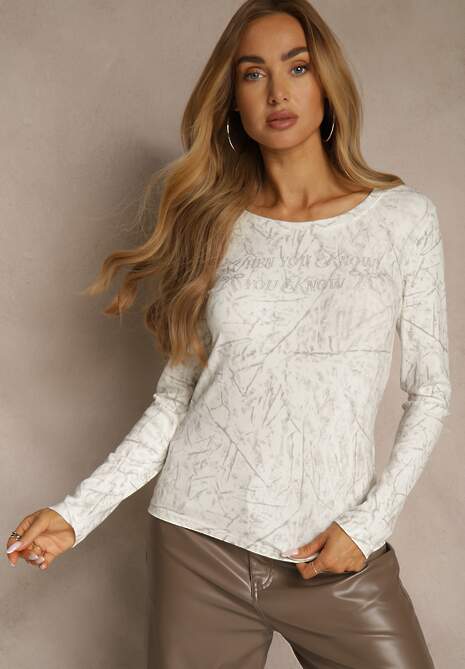 Biała Bluzka Longsleeve Ozdobiona Geometrycznym Motywem Uninessa 4