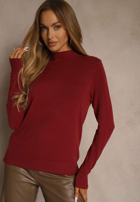 Bordowy Casualowy Sweter z Półgolfem w Minimalistycznym Stylu Seorienne 4