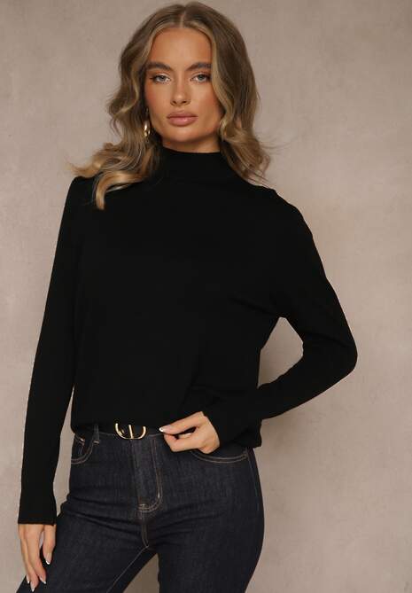 Czarny Casualowy Sweter z Półgolfem w Minimalistycznym Stylu Seorienne 4