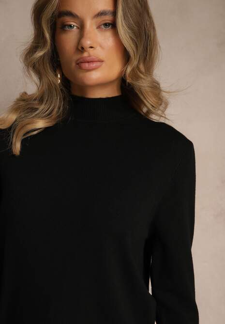 Czarny Casualowy Sweter z Półgolfem w Minimalistycznym Stylu Seorienne 5